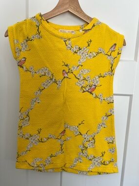 Zara Girls: Yellow Floral Bird Print Dress Cotton: Size 6-7